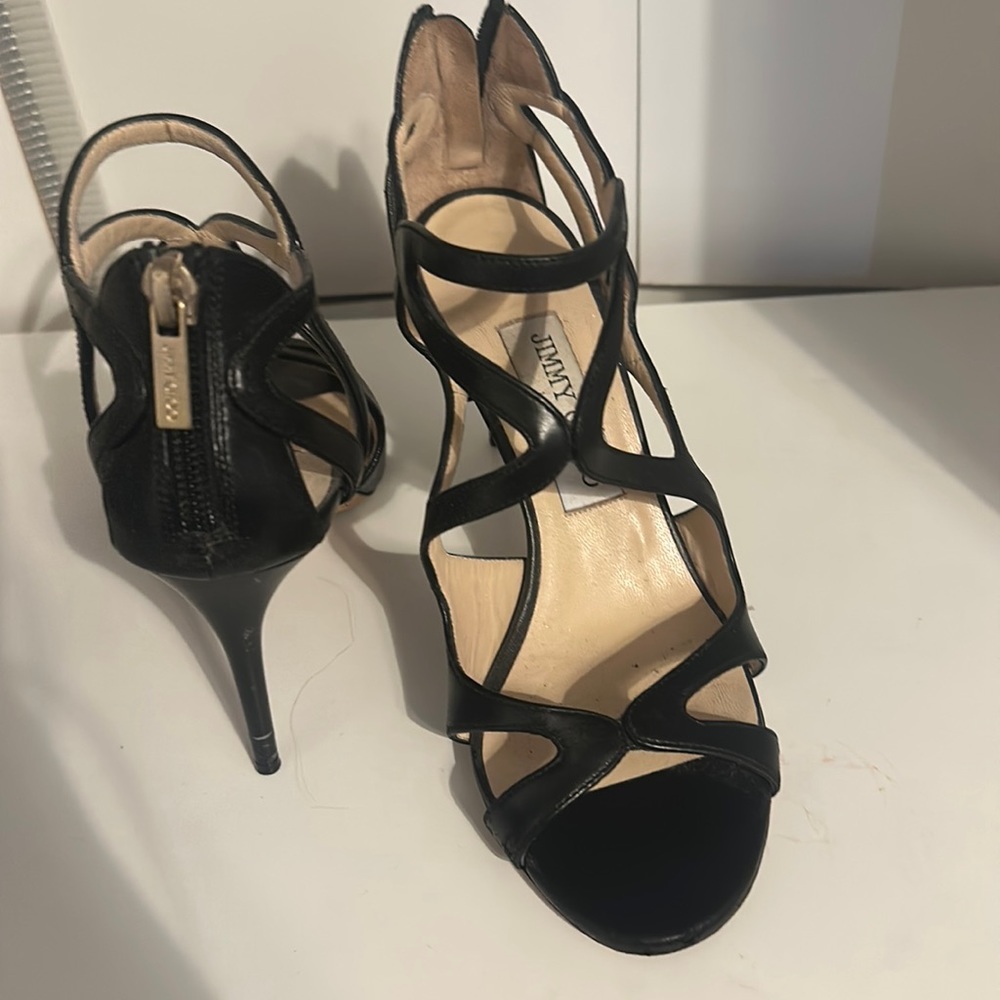 Jimmy chop black high heel sandals leslie